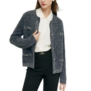 Goelia‎ Wool Blend Sequins Women Cardigan Melange Grey Color, Size 4 Small